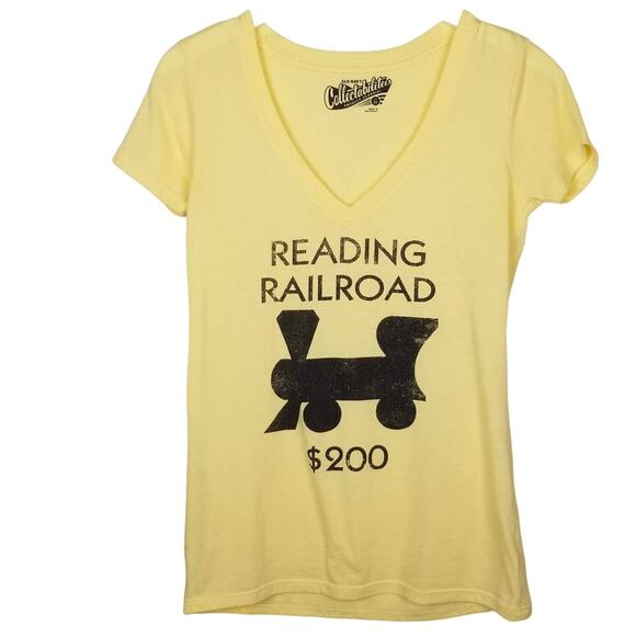 4/$20 -OLD NAVY Reading Railroad Monopoly Deep V-neck Yellow T-shirt - Size XS - Picture 1 of 5